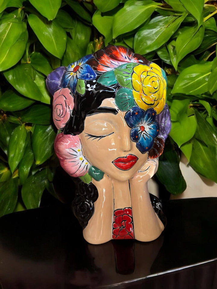 Hand Painted Woman Planter Pot Tall Bust Sculpture