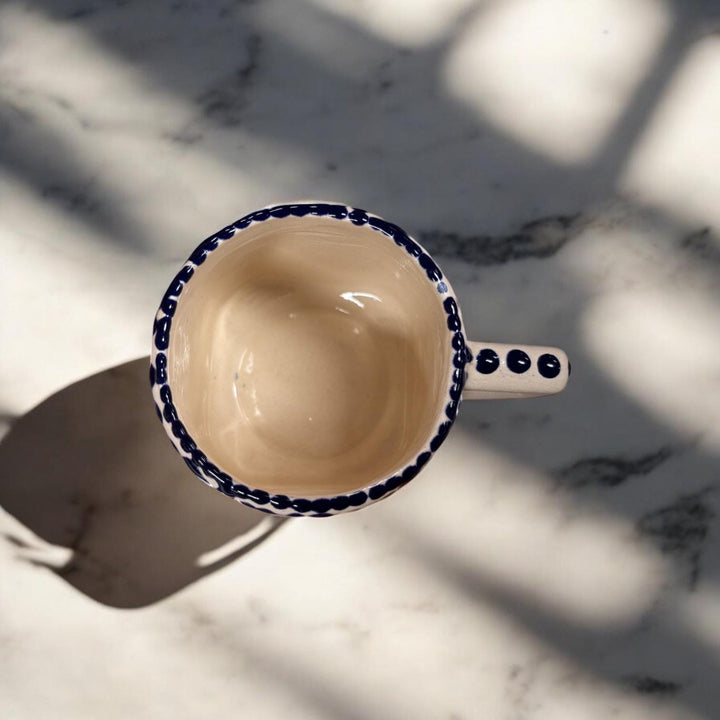 Hand Painted Talavera White and Dark Blue Geometric Mug