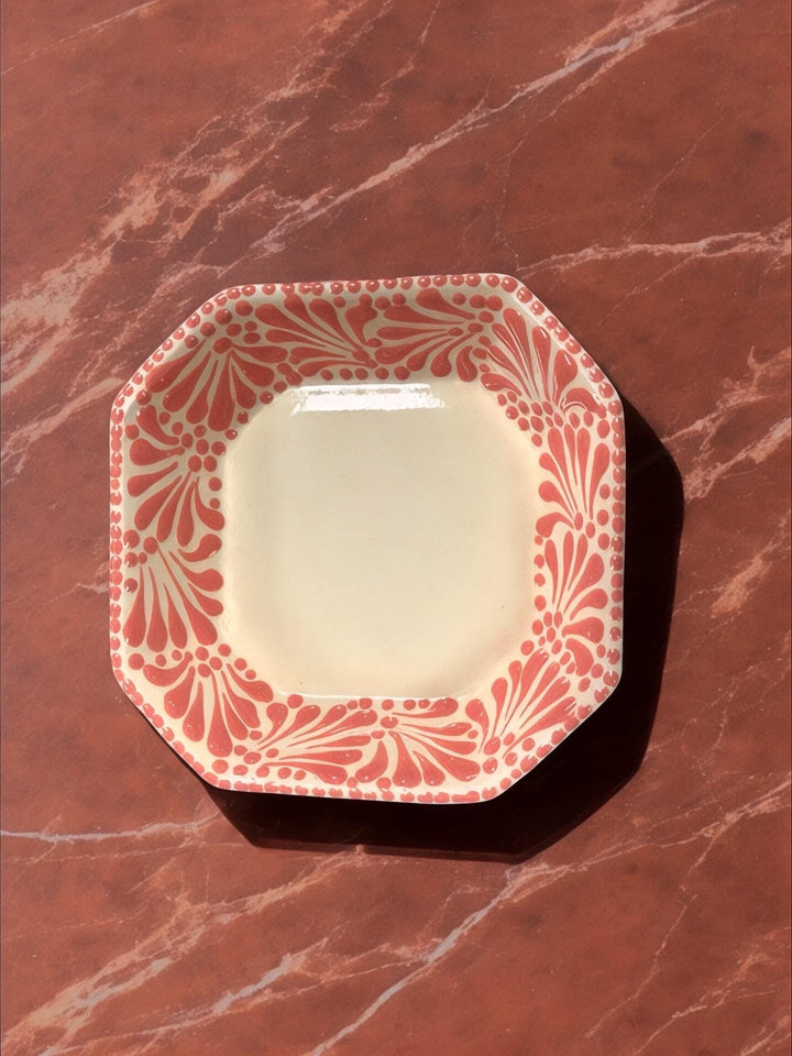 Handpainted Talavera White and Pink Octagonal Bowl