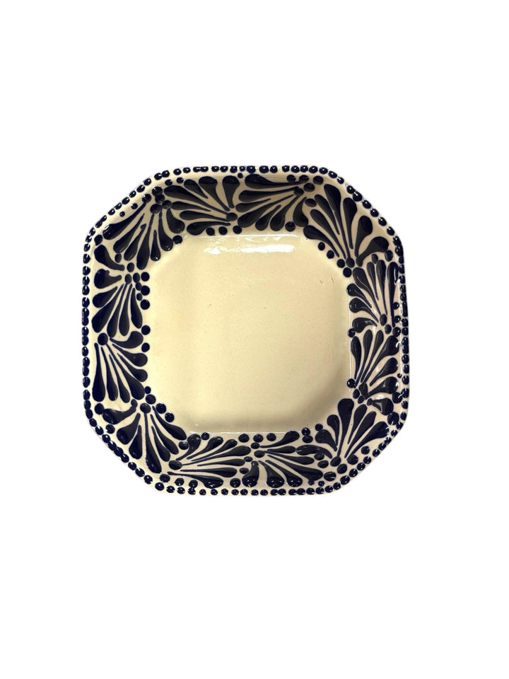 Handmade Talavera White and Dark Blue Octagonal Bowl