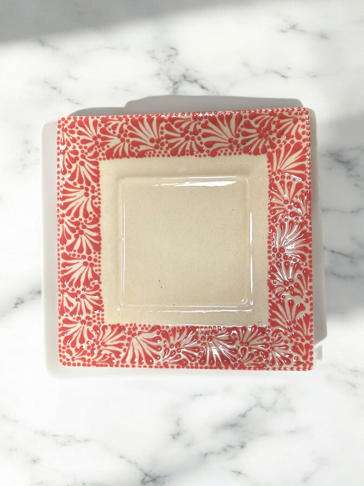 Hand Painted Talavera White and Pink Square Plate