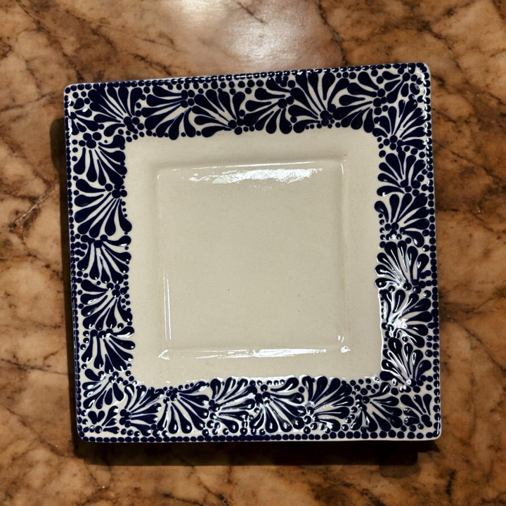 Hand Painted Talavera White and Dark Blue Square Plate