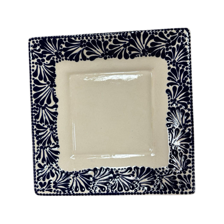 Hand Painted Talavera White and Dark Blue Square Plate