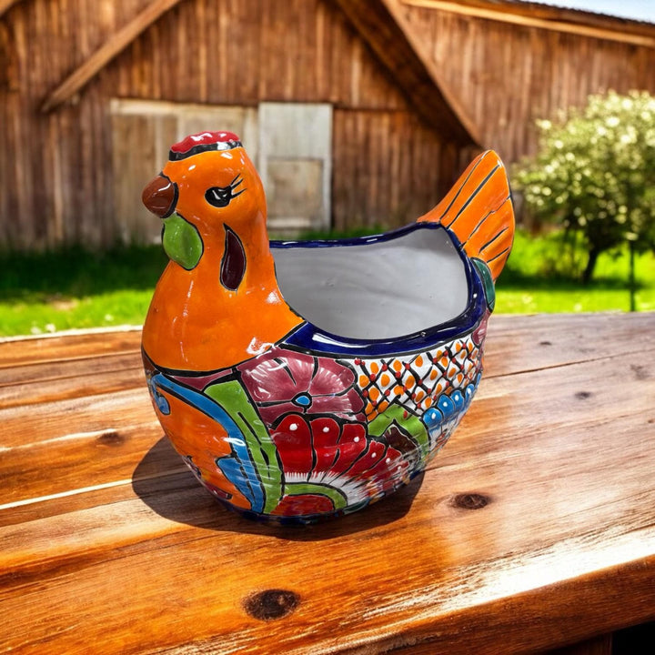 Hand Painted Chicken Hen Planter Pot