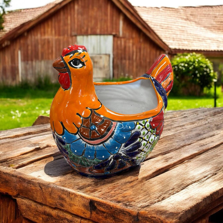 Hand Painted Chicken Hen Planter Pot