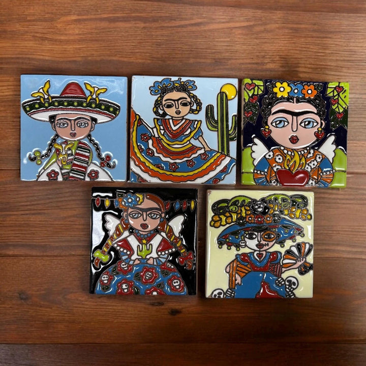 Set of 5 Frida Kahlo Small Hand Painted Tiles