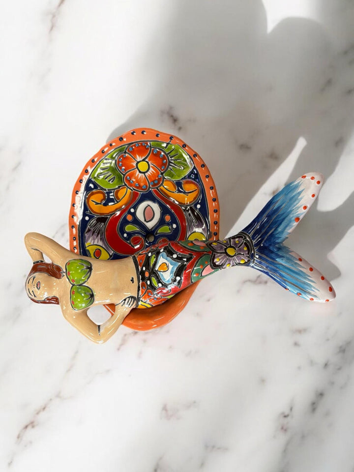 Hand Painted Talavera Mermaid Soap Holder