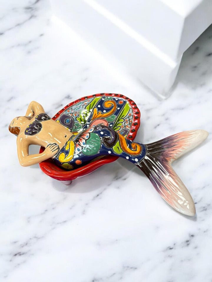 Hand Painted Talavera Mermaid Soap Holder