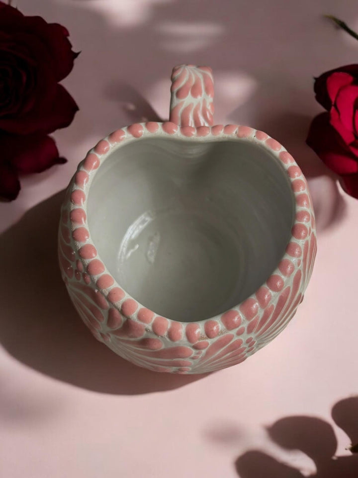 Talavera Traditional White and Pink Heart “Chocolatera” Hot Chocolate Mug