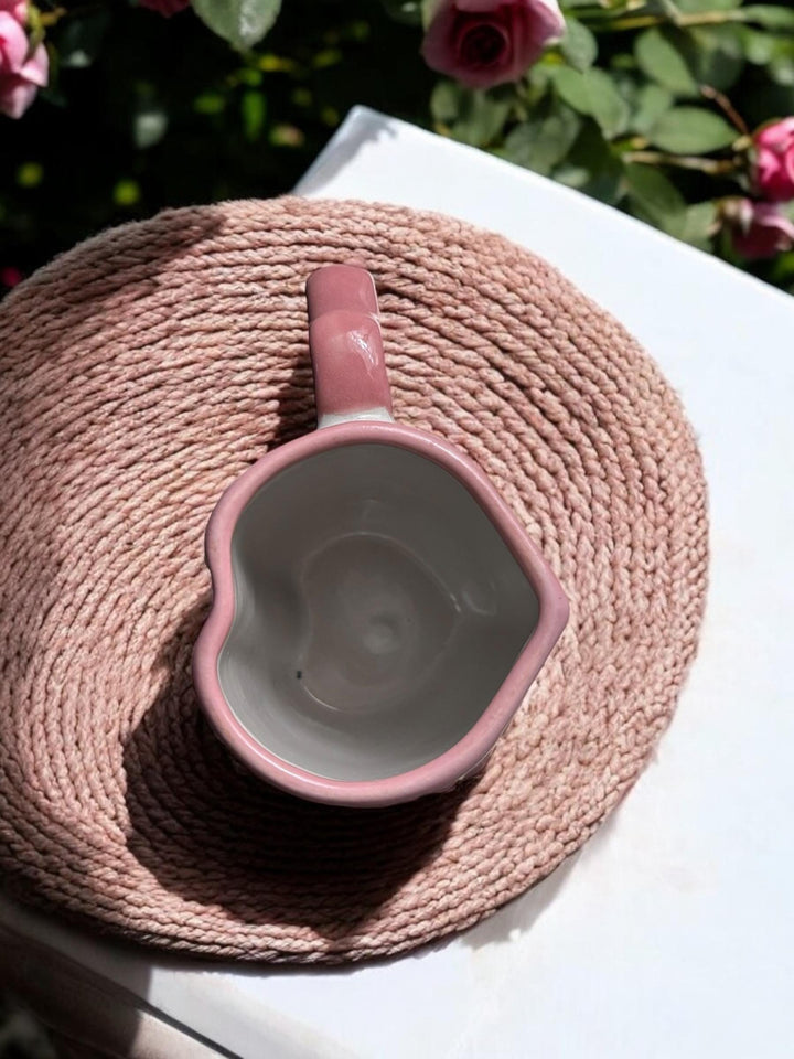 Hand Painted Talavera Traditional White and Pink Heart Mug