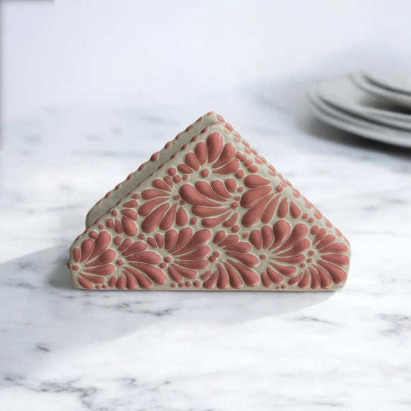 Handpainted Talavera Traditional White and Pink Napkin Holder