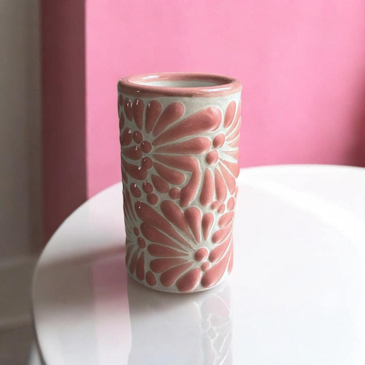 Talavera Traditional White and Pink Shot Glass “Tequilero”