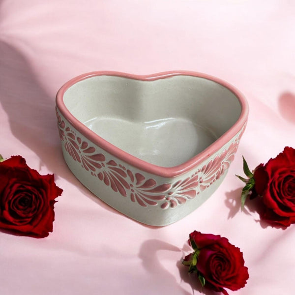 Traditional White and Pink Heart Bowl