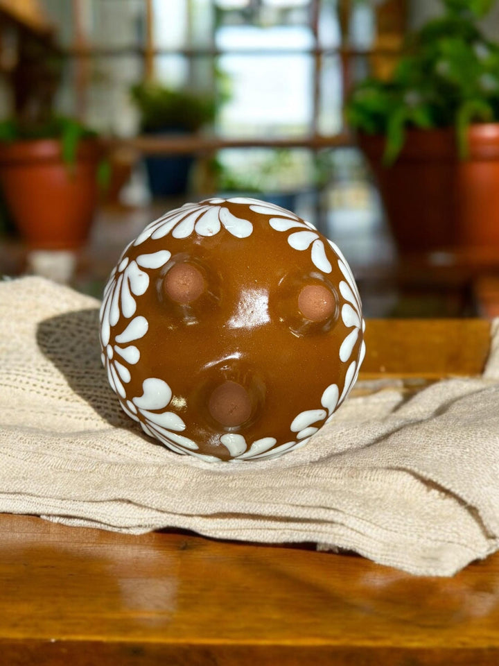 Small Handmade Molcajete Salsa Bowl in Brown Clay and White