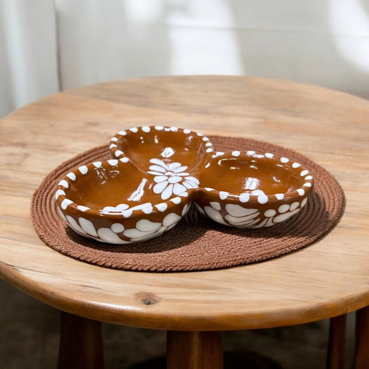 Handmade Talavera Brown Clay and White Mini Snack Bowl “Botanero”