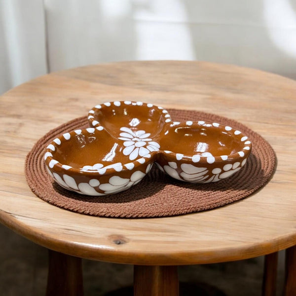 Handmade Brown Clay and White Mini Snack Bowl “Botanero”