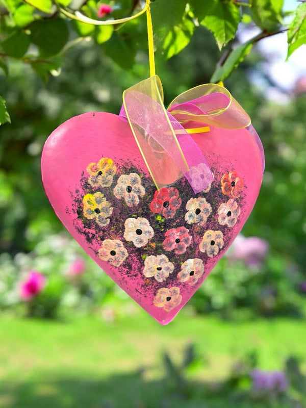 Inflated Floral Tin Heart Hanging Decor