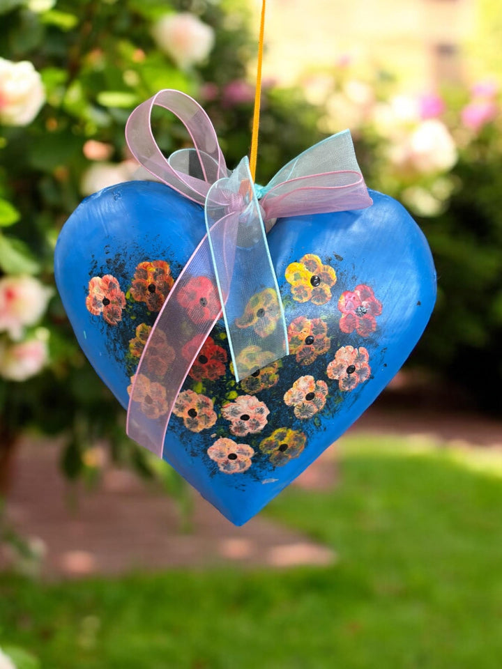 Inflated Floral Tin Heart Hanging Decor