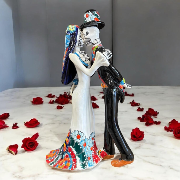 Small Hand Painted Wedding Bride and Groom Sculpture