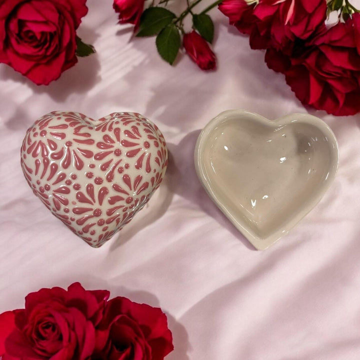 White and Pink Hand Painted Heart Jewelry Trinket Box