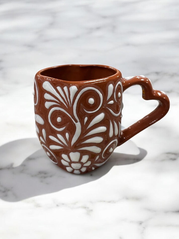 Handmade Talavera Dark Brown and White Heart Mug