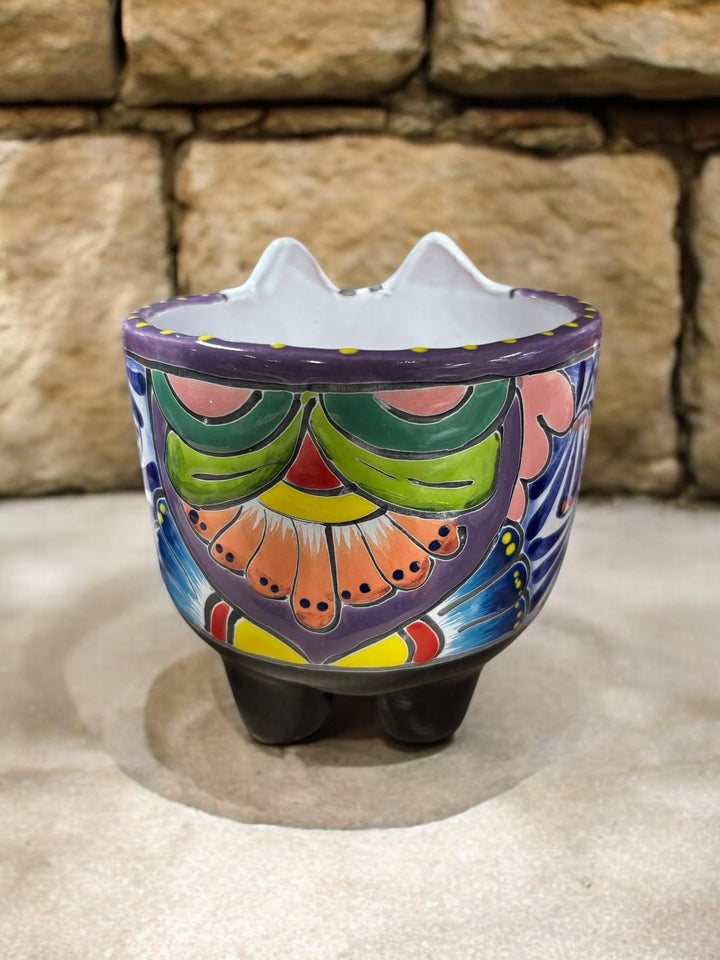 Cute Hand Painted Cat Skull Planter Pot