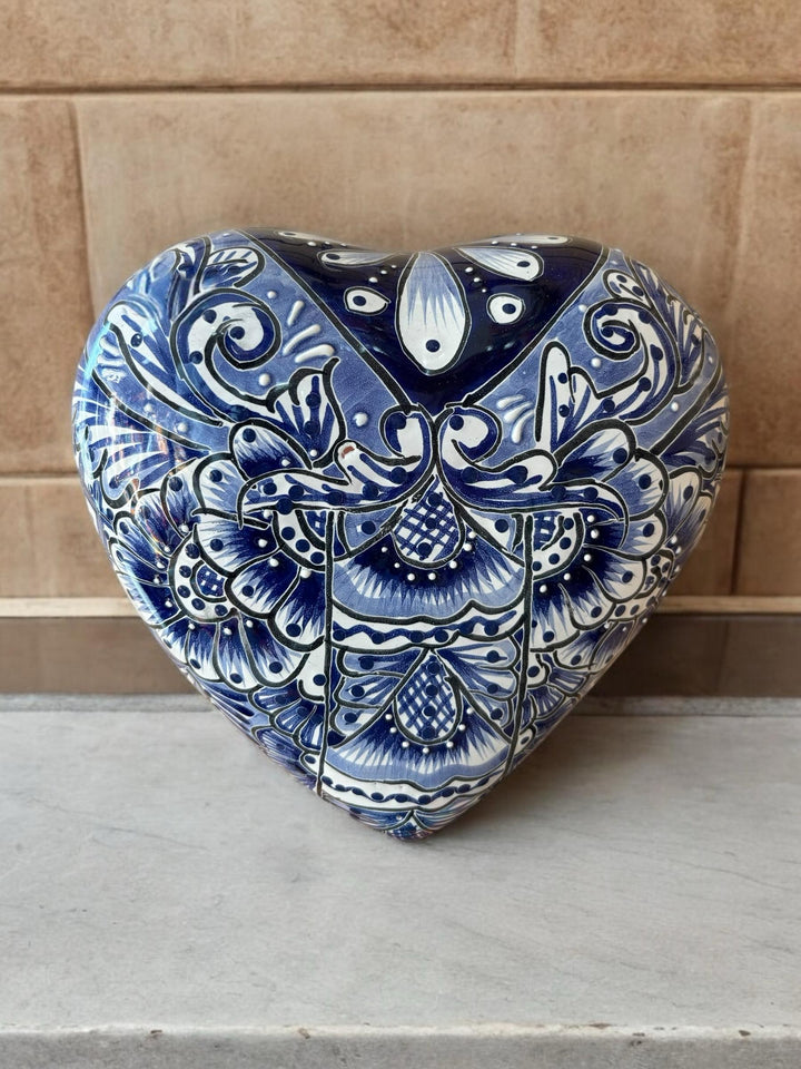 Hand Painted Talavera Heart Garden Stone