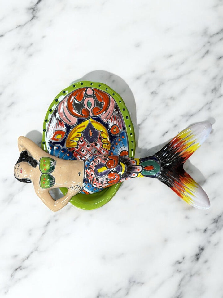 Hand Painted Talavera Mermaid Soap Holder