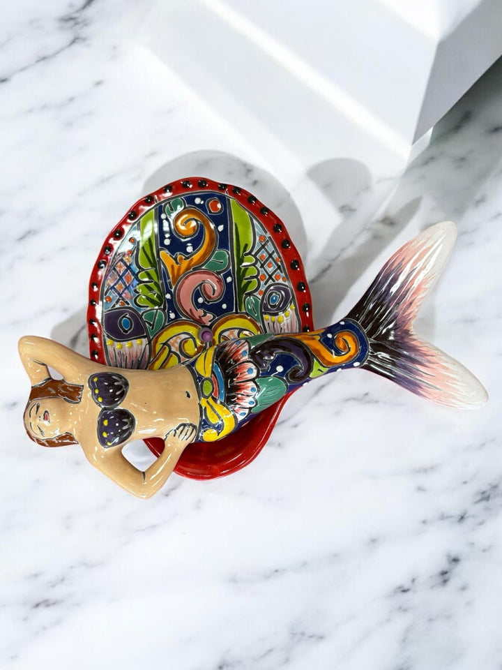 Hand Painted Talavera Mermaid Soap Holder