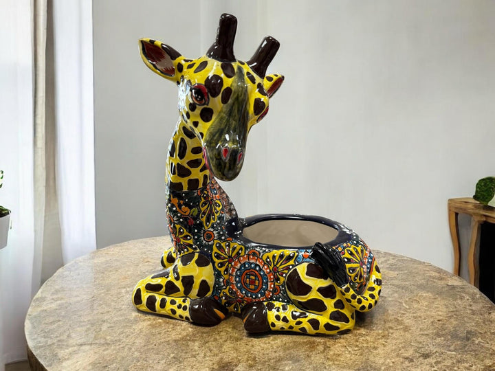 Hand Painted Mexican Giraffe Planter Pot