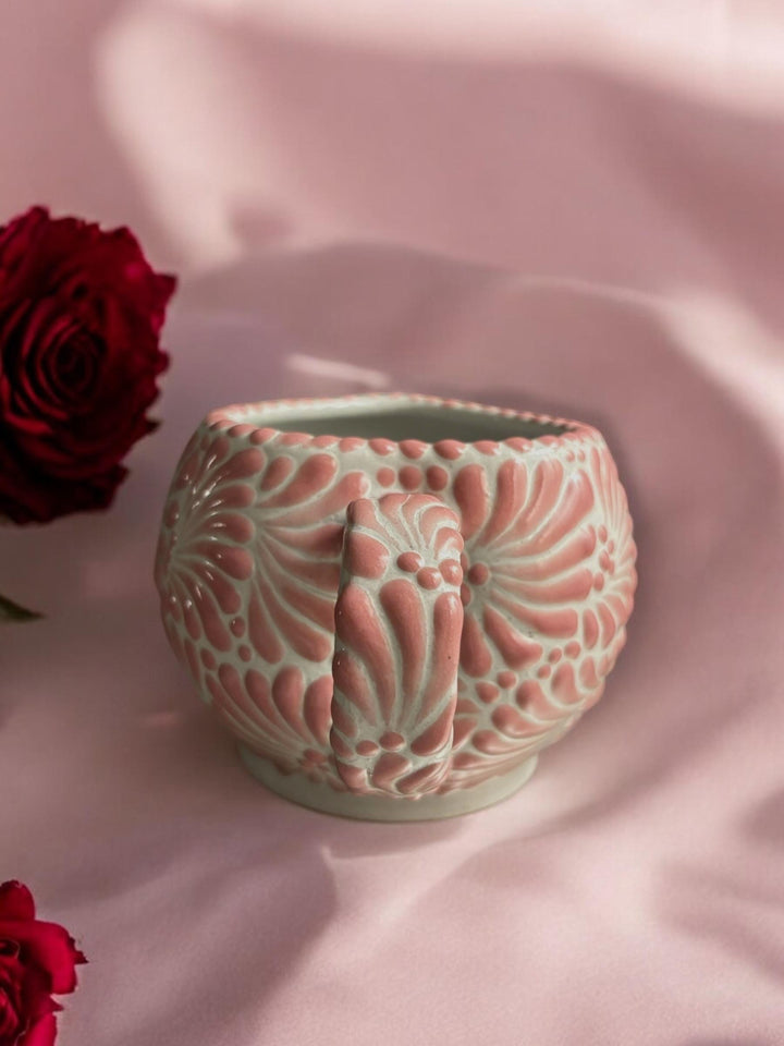 Talavera Traditional White and Pink Heart “Chocolatera” Hot Chocolate Mug