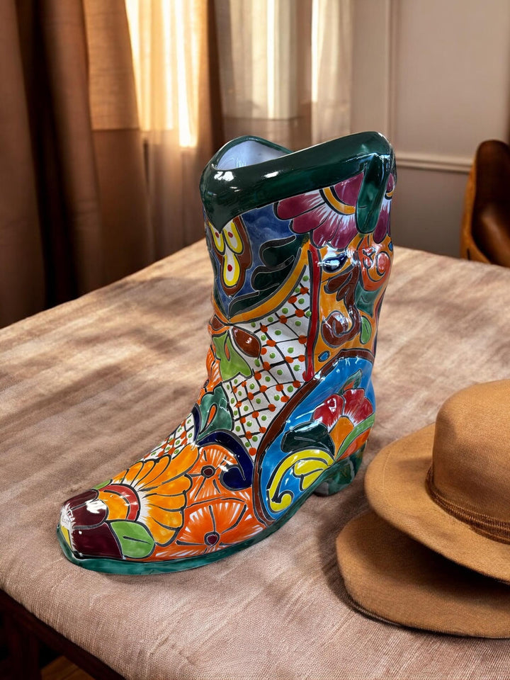 Handpainted Talavera Cowboy Boot Planter “Bota Vacera”