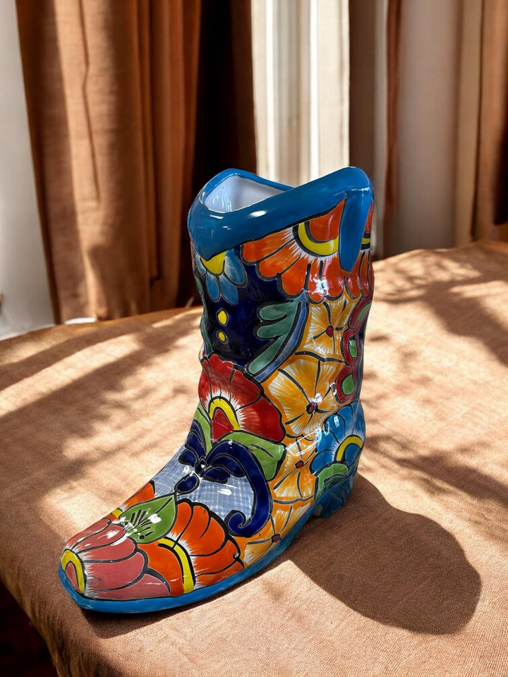 Handpainted Talavera Cowboy Boot Planter “Bota Vacera”