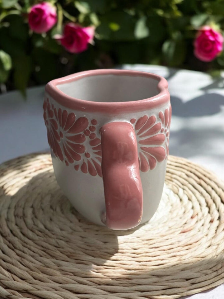 Hand Painted Talavera Traditional White and Pink Heart Mug