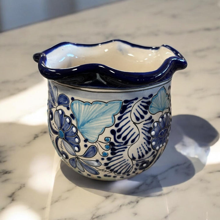 Handmade Talavera Small Scalloped Rim Planter Pot