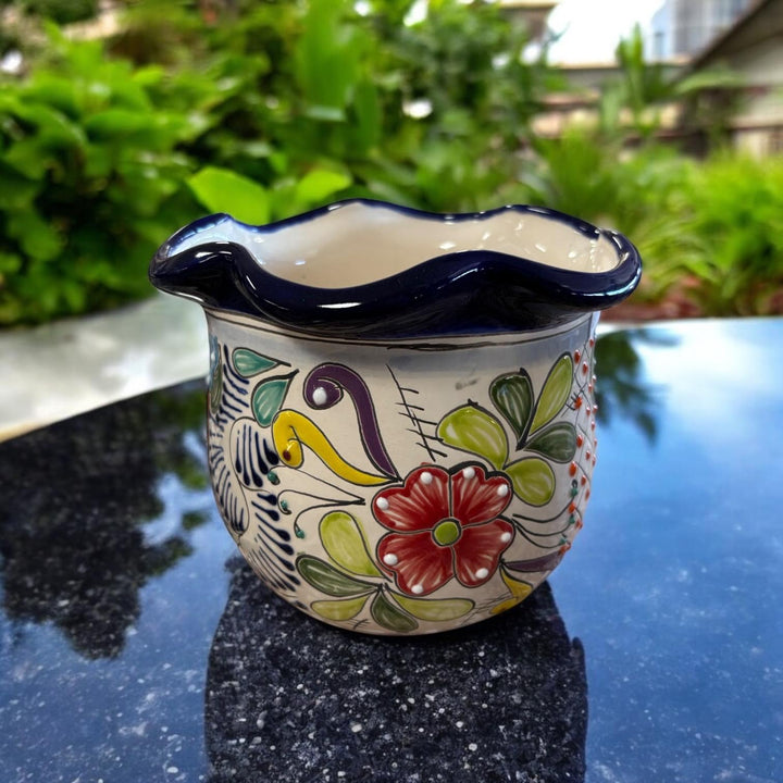 Handmade Talavera Small Scalloped Rim Planter Pot