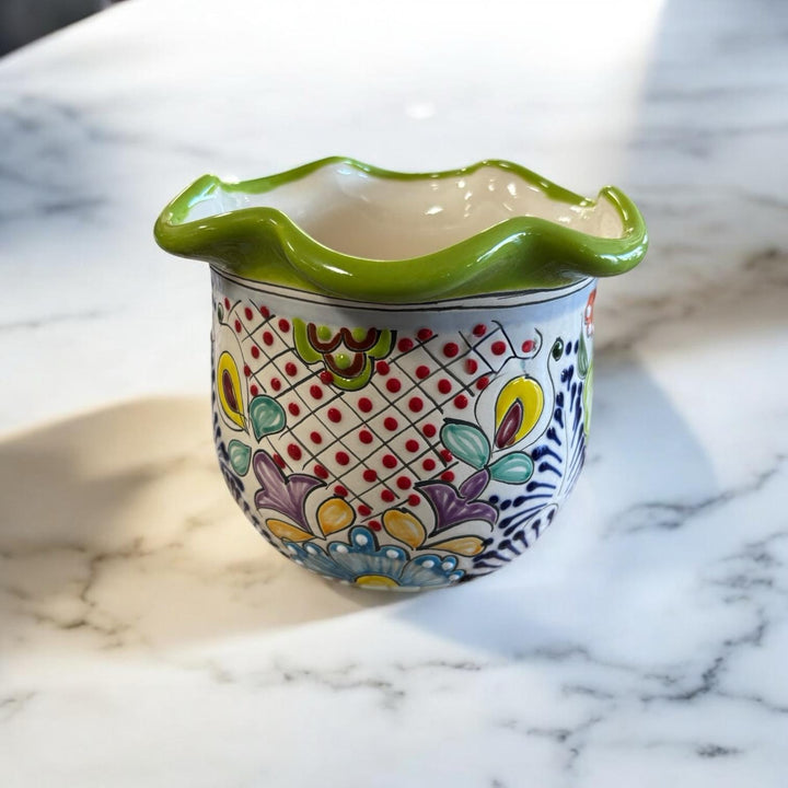 Handmade Talavera Small Scalloped Rim Planter Pot