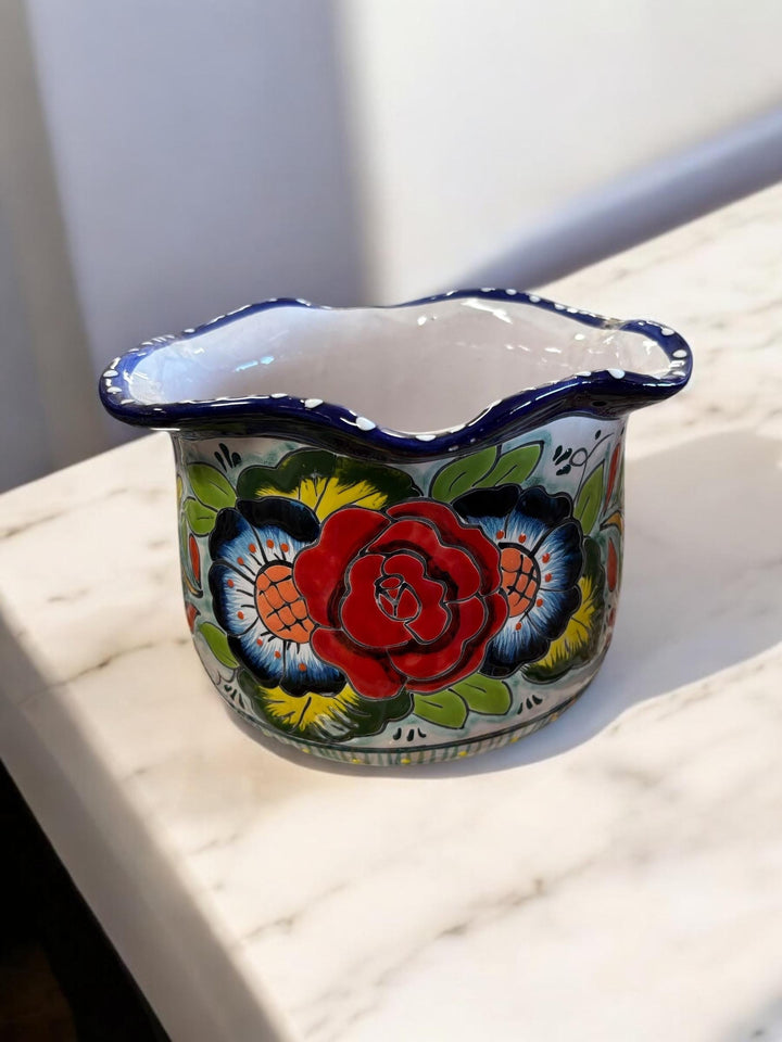 Handmade Talavera Medium Scalloped Rim Planter Pot