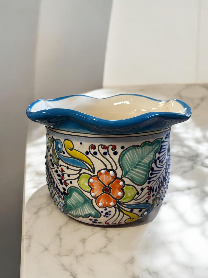 Handmade Talavera Medium Scalloped Rim Planter Pot