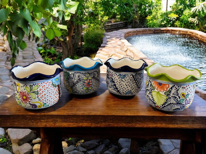 Handmade Talavera Large Scalloped Rim Planter Pot