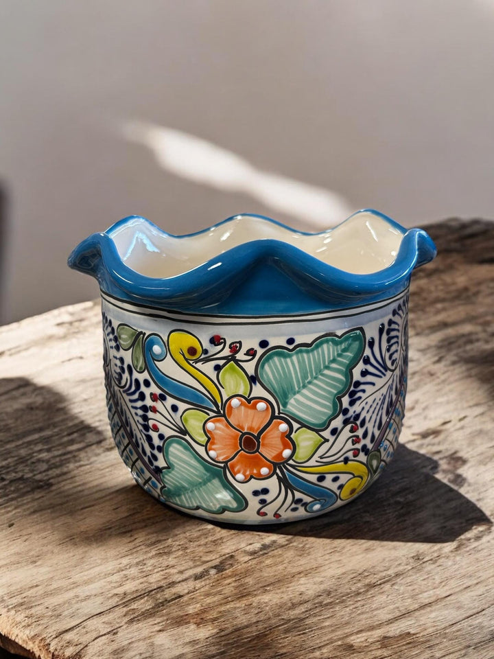 Handmade Talavera Large Scalloped Rim Planter Pot