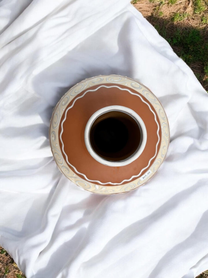 Mexican Water Jug with Cup “Botellon Con Vaso” — Clay Brown and White