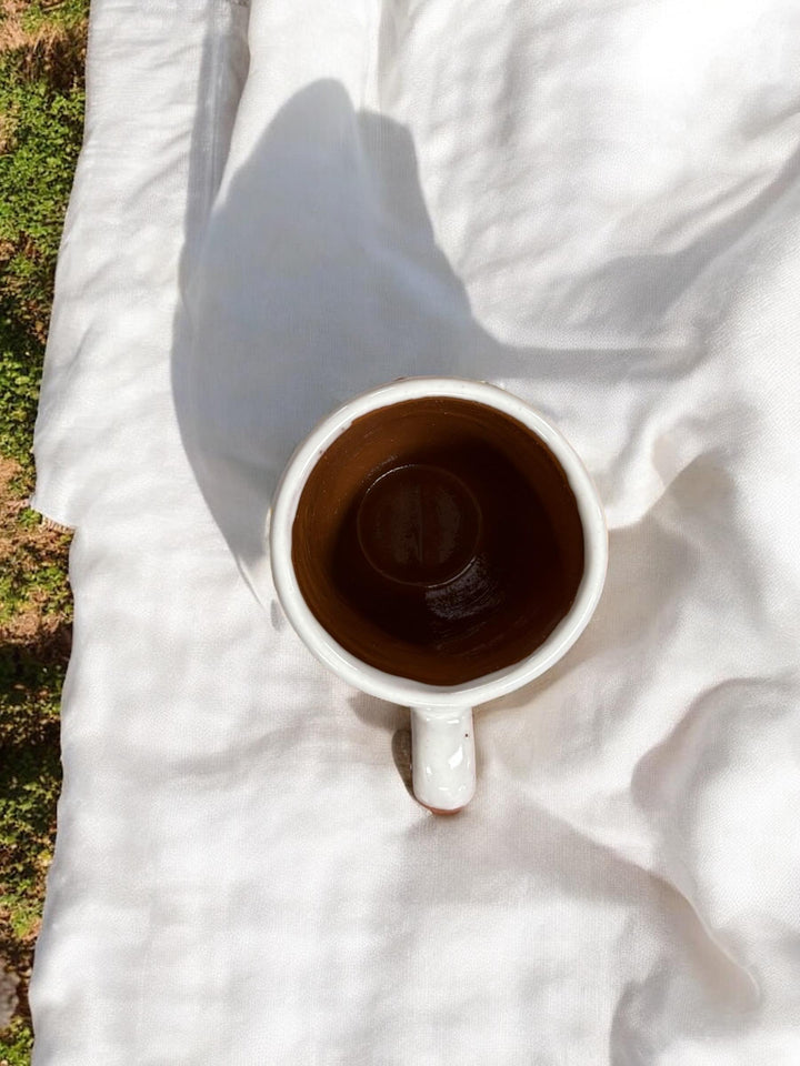 Mexican Water Jug with Cup “Botellon Con Vaso” — Clay Brown and White