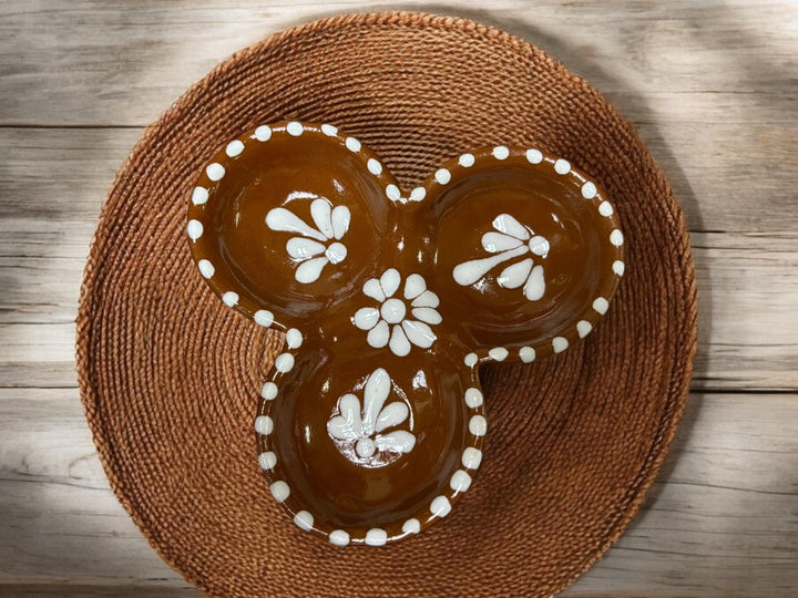 Handmade Talavera Brown Clay and White Mini Snack Bowl “Botanero”