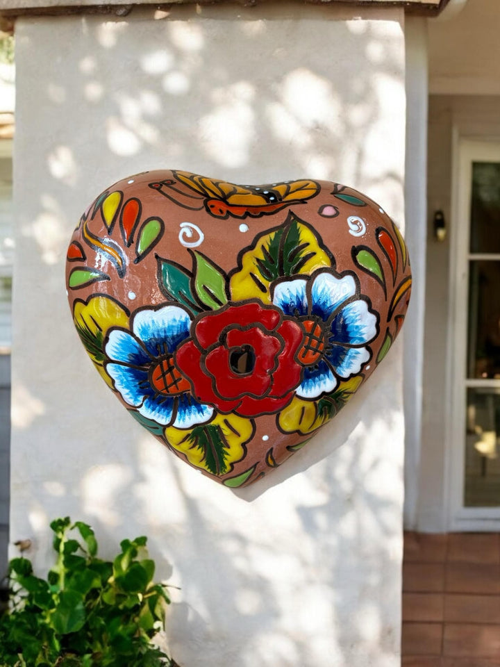 Hand Painted Talavera Heart Garden Stone