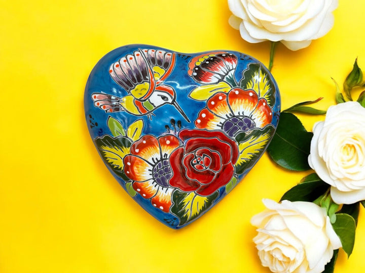 Hand Painted Talavera Heart Garden Stone