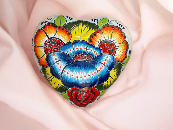 Hand Painted Talavera Heart Garden Stone