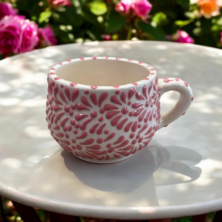 Hand Painted Talavera White and Pink Small Mug – Set of 2 Mugs