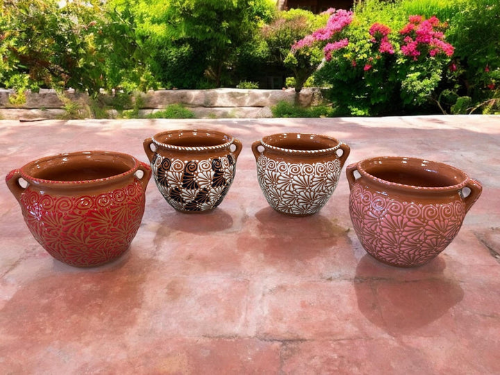 Hand Painted Brown and White Pot with Handles — Multiple Colors in Tabletop Large