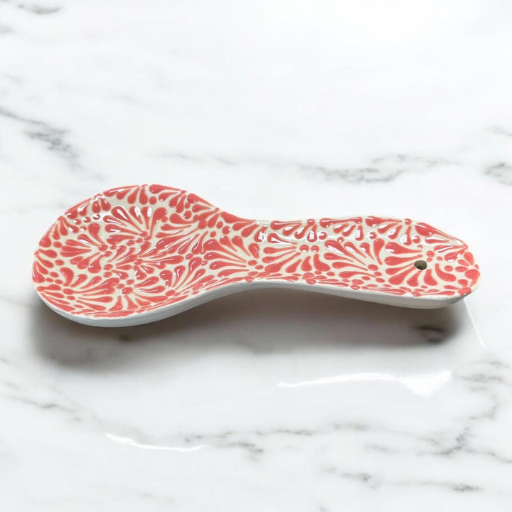 Hand Painted Talavera White and Pink Spoon Rest